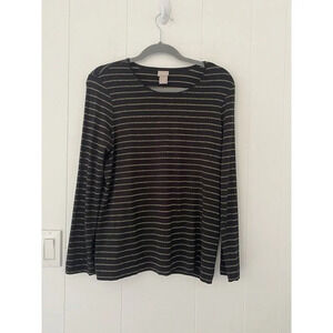 Chico's Size 1 Medium Women's Black/Gold Striped Pullover Tunic/Top Long Sleeve